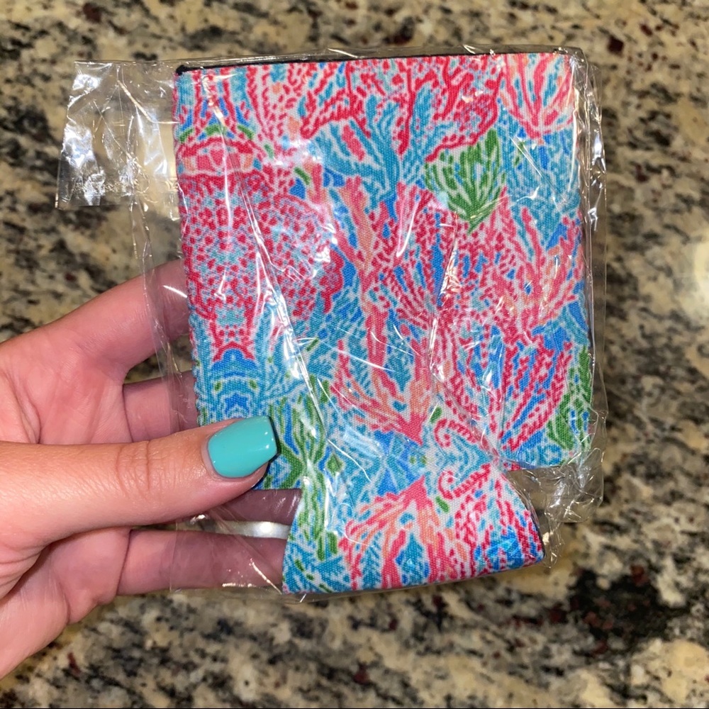 Set of six coral patterned can koozies